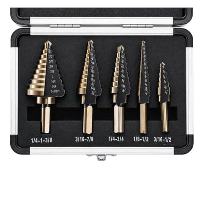 5PCS HSS Titanium Step Drill Bit Set - size: 5Pc Step Drill Bits
