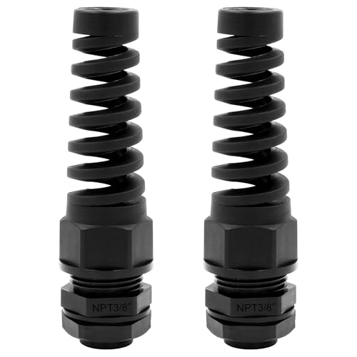 Strain Relief Cord Connector,LISTENJIALE 2Pcs NPT 3/8" Waterproof Cable Gland Flex Spiral Strain Relief Adjustable 5-10mm Cable Connector Nylon Joint with Gaskets(Black) - color: Black, size: NPT 3/8" (2-Pack)