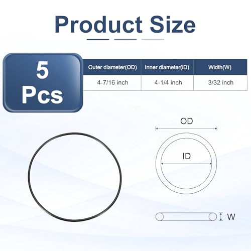 uxcell 5Pcs AS-156 O-Rings, Nitrile Rubber O-Rings 4-1/4" ID, 4-7/16" OD, 3/32" Width Round Sealing Gasket for Hydraulic Pneumatic Systems Sealing Repair (90 Durometer, Black) - size: 4-1/4" ID, 3/32" Width