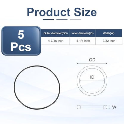 uxcell 5Pcs AS-156 O-Rings, Nitrile Rubber O-Rings 4-1/4" ID, 4-7/16" OD, 3/32" Width Round Sealing Gasket for Hydraulic Pneumatic Systems Sealing Repair (90 Durometer, Black) - size: 4-1/4" ID, 3/32" Width