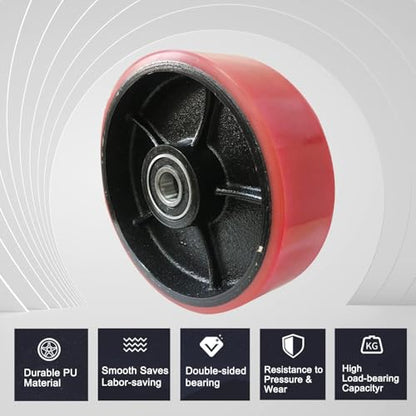 Pallet Jack/Truck Steering Wheels Set with Axle, Fasteners and Protective Caps (2 pcs) 7" x 2" with Bearings ID 20mm Poly Tread With Tools （Red） - size: 7" x 2" & tool
