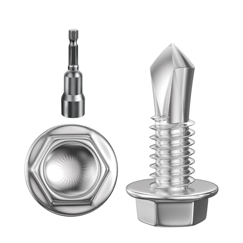 Wensilon (350Pcs) #8×5/8" Hex Washer Head Self Drilling Screws, 410 Stainless Steel Metal SheetScrews，TEK Screws, Sheet Metal Self Tapping Screws - color: Silver, size: #8×5/8"