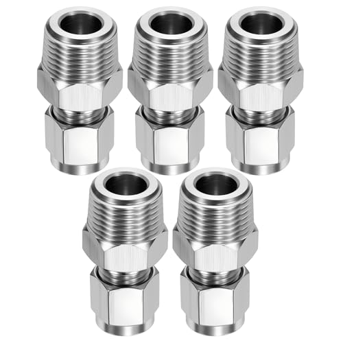 5 Pack 1/4"OD Compression x 3/8" NPT Male Union Coupling Connector - size: 1/4"OD x 3/8" MNPT