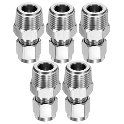 5 Pack 1/4"OD Compression x 3/8" NPT Male Union Coupling Connector - size: 1/4"OD x 3/8" MNPT