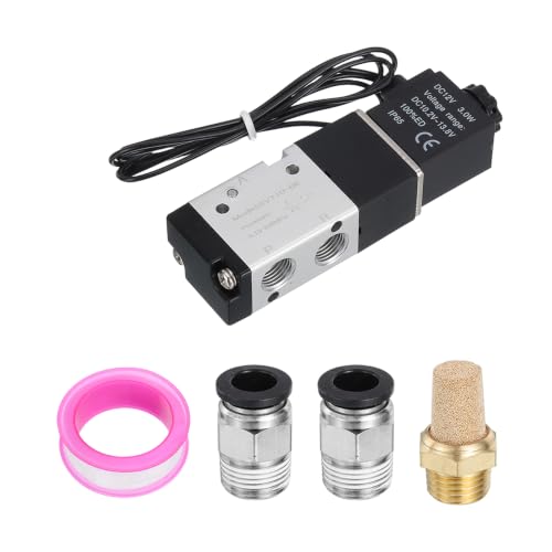 MECCANIXITY 1/8 Inch Pneumatic Valve 12V, 3 Way 2 Position Electric Air Solenoid Valve Manual Control Outlet Wire - size: 1/8 Inch