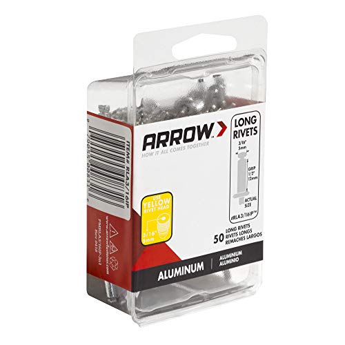 Arrow RLA3/16IP Long Aluminum 3/16-Inch Pop Rivets for Metal, Fabric, Leather, and Auto Repair, 50-Pack - size: 3/16 in. x 1/2 in.