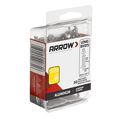 Arrow RLA3/16IP Long Aluminum 3/16-Inch Pop Rivets for Metal, Fabric, Leather, and Auto Repair, 50-Pack - size: 3/16 in. x 1/2 in.