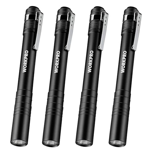 WORKPRO LED Pen Light, Aluminum Pen Flashlight, Pocket Flashlight with Clip - color: Black