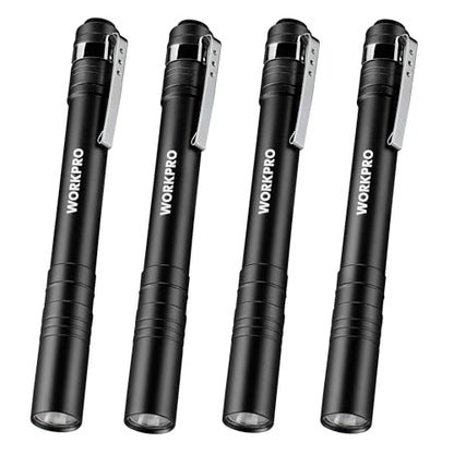 WORKPRO LED Pen Light, Aluminum Pen Flashlight, Pocket Flashlight with Clip - color: Black