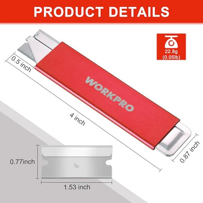 WORKPRO 12-Pack Box Cutter Retractable, Red - color: Red - 12-pack Extra Blades Included