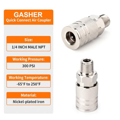 GASHER 2PCS 1/4" MNPT x Flow Quick Connect Air Coupler - size: 1/4" MNPT - 1/4Flow