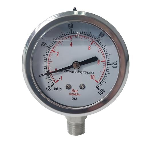 HFS(R) Vacuum Pressure Gauge -30 inHg to 150 PSI, Liquid Filled 2.5" Dial - size: -30inHg - 0 - 150PSI, style: Oil Gauge 2.5" (316SS)