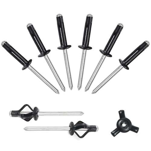 ALLCLEAN 3/16" x 3/4" Tri-Fold Rivets Assortment - 60Pcs,Black Tri-fold Exploding Pop Rivets Solid Aluminum Tri Grip Rivets Bulb Style Rivets for Kayak Marine Boat - color: Black, size: 3/16"x3/4"