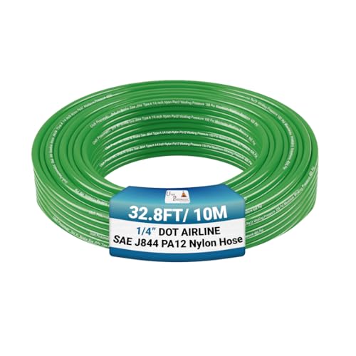 Utah Pneumatic 1/4" DOT Air Line SAE J844 PA12 Nylon Tubing, 32.8ft (Green) - color: Green, size: 1/4" x 32.8 Feet