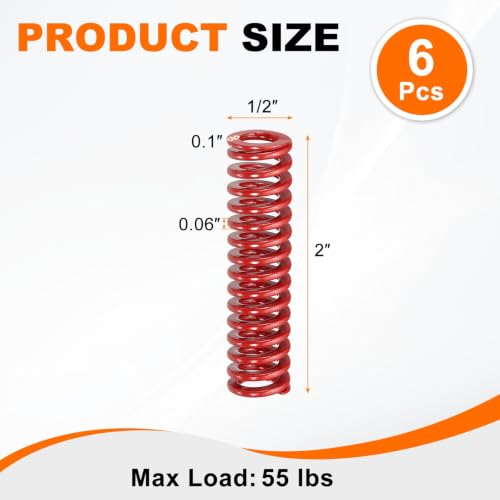 HARFINGTON 6pcs Die Spring 1/2" OD x 2" Free Length SMH2008, Red - size: 1/2" OD x 2" Free Length