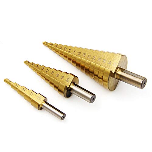 Step Drill Bit Set 4-12mm/4-20mm/4-32mm HSS Titanium Triangle Handle Pagoda Drill for Carbon Steel, Sheet Iron, Insulation Boards, PVC Boards and Wood DC09