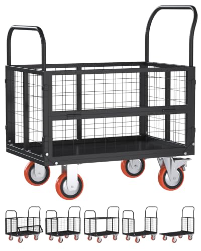 AECOJOY 6-in-1 Folding Platform Truck Cart with Cage and Swivel Wheels