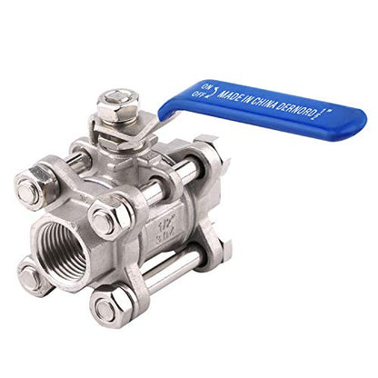 DERNORD Ball Valve 1/2 Inch NPT Threaded - Stainless Steel 304 Female 3 Piece Full Port - size: 1/2" NPT Female