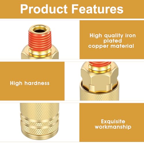 12 Pcs 1/4-Inch Brass Male Industrial Coupler, 1/4 Inch NPT Male Threads Size Industrial Air Hose Quick Connect Adapter Air Compressor Fittings, Compressor Hose Repair Accessories