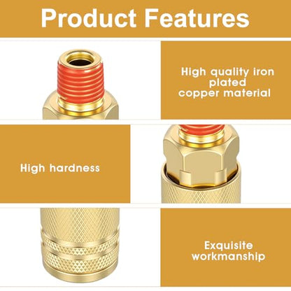 12 Pcs 1/4-Inch Brass Male Industrial Coupler, 1/4 Inch NPT Male Threads Size Industrial Air Hose Quick Connect Adapter Air Compressor Fittings, Compressor Hose Repair Accessories