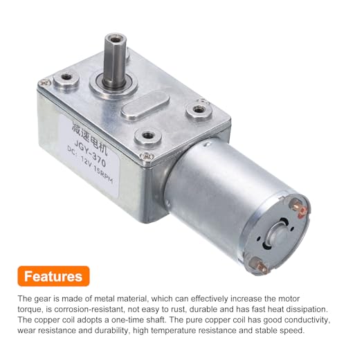 MECCANIXITY DC 12V High Torque Turbine Worm Geared Motor with 6mm Shaft 15RPM Geared Motor Gear Box Reduction Motor for Boat, Car, Fan, Home Appliance - style: 15 RPM