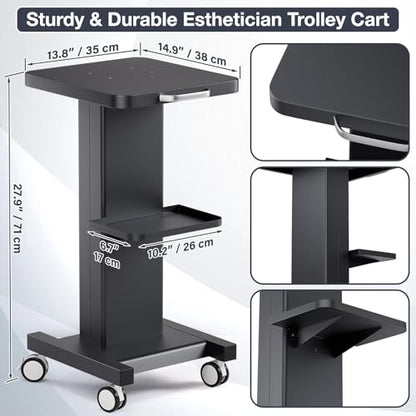 Esthetician Cart with Wheels Spa Cart for Hydrafacial RF Cavitation Machine - color: Classic - Black