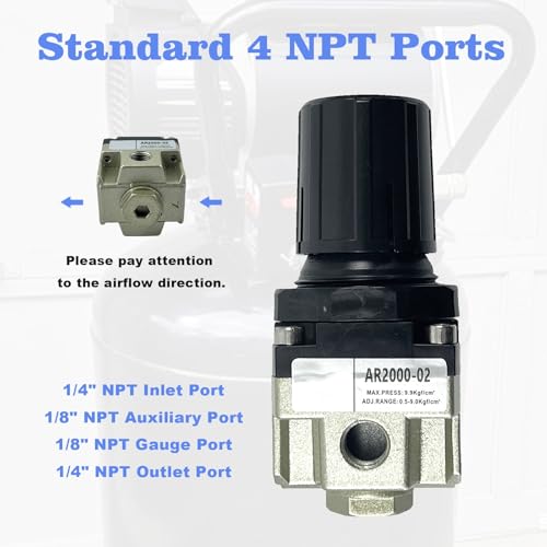 D27253 Air Compressor Regulator With Gauge & Bracket Fits for Dewalt for Craftsman for Devilbiss 4-Port Design: 1/4 Npt In/Out 1/8 Gauge Ports. Adjustable 0-150 Psi Pressure Control