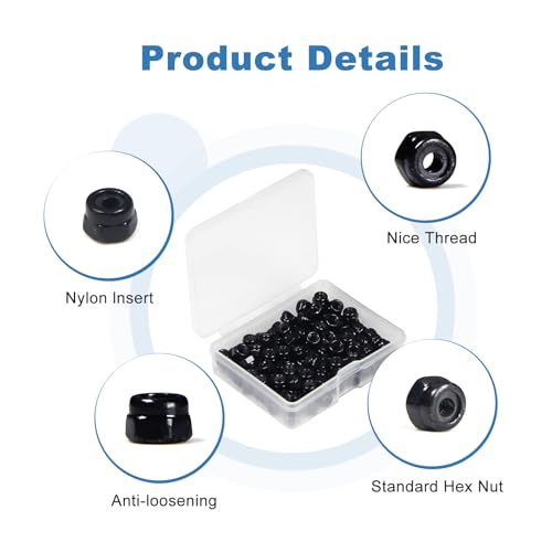 100Pcs M2 x 0.4mm Carbon Steel Hex Lock Nuts, Nylon Insert Self-Locking Nut - size: M2x0.4