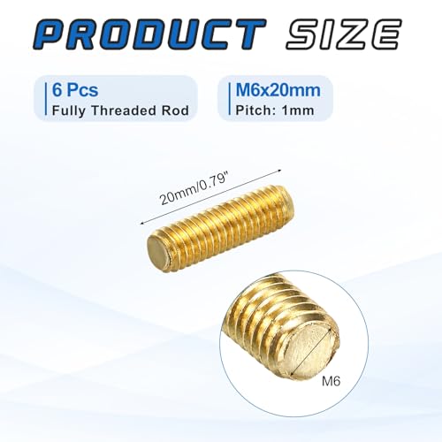 MECCANIXITY 6Pack M6x20mm Fully Threaded Rod Brass Right Hand All Thread - size: M6x20mm