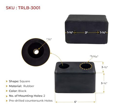 Mytee Products 4 Pack 6”x3-1/2”x3-1/2” Rubber Dock Bumper with 2 Holes - Impact Resistant Molded Rectangular Rubber Bumper for Semi Truck, Flatbed Trailer, Boat Docks, Marinas & Parking Spots - size: 6" x 3-1/2" x 3-1/2", style: 4 - Pack