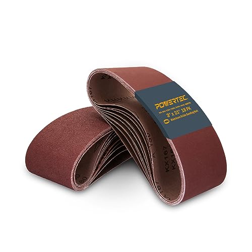 POWERTEC 3 x 21 Inch Sanding Belts, 18PK, 3 Each of 60/80/120/180/240/400 Grits Aluminum Oxide Sandpaper, 3x21 Sanding Belt for Portable Belt Sander, Woodworking, Paint Sanding, Metalworking (110438) - style: Assorted 60-400 Grit