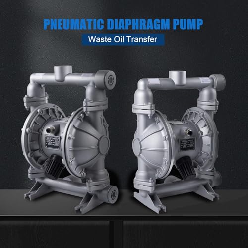 Double Diaphragm Pump Air Operated 1-1/2 inch Inlet/Outlet Pneumatic Waste Oil Transfer Pump for Chemical QBK-40 50 GPM Dual Diaphram Polypropylene Nitrile Rubber by Stainless Steel Iron 100 PSI - style: 1.5 INCH PORT
