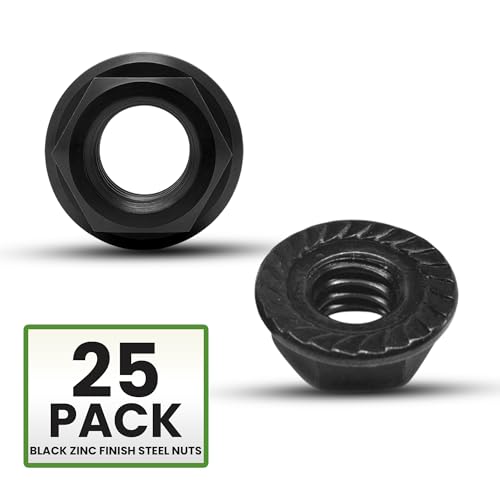 1/4"-20 Black Zinc Finish Serrated Flange Nuts 25 Pack