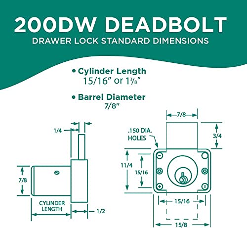 OLYMPUS LOCK 200DW Deadbolt Lock | 7/8inch Chrome Key Lock US26D | NATL KA101 Easily Rekeyable Drawer Lock, Keyed Alike | Grade 1 Drawer Locks | Vertical Deadbolt Lock | Door Lock for Drawers