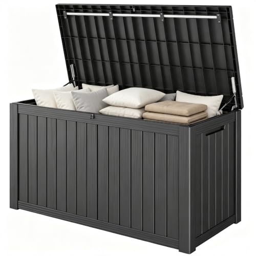 Outdoor Storage Waterproof Deck Box for Patio (180 Gallon, Black) - color: Black, size: 180 Gallon