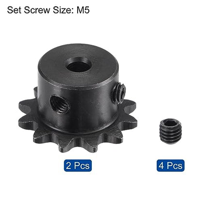 uxcell #25 Chain Roller Sprocket, 5mm Bore 1/4" Pitch 12 Tooth Single Strand Chain Sprocket, C45 Carbon Steel 25 Roller Chain Sprocket with Set Screws for ISO 04C Chain, 2Pcs - size: 27.5mmx5mm