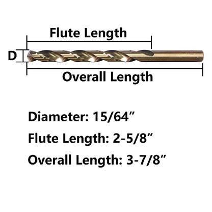 15/64" Cobalt Drill Bits(20PCS), M35 HSSCO High Speed Steel Jobber Length Twist Drill Bit Set for Hardened Metal, Stainless Steel, Cast Iron, Plastic and Wood - size: 15/64"(20PCS)