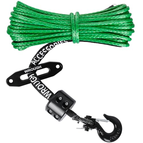 1/4" Synthetic Winch Rope 50 ft 10,000 lb UHMWPE Winch Cable Replacement Kit with Steel Hook, Aluminum Fairlead, Rubber Stopper, Protective Sleeve, Compatible with ATV UTV Truck Winches, Green - color: Green, size: 1/4 In x 50 Ft Upgraded