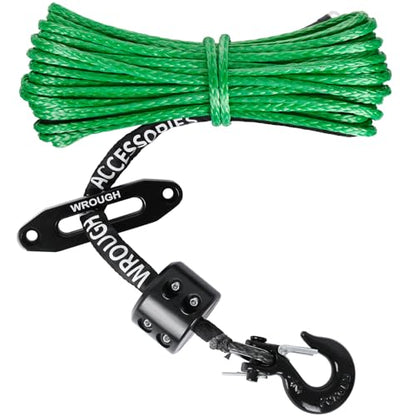 1/4" Synthetic Winch Rope 50 ft 10,000 lb UHMWPE Winch Cable Replacement Kit with Steel Hook, Aluminum Fairlead, Rubber Stopper, Protective Sleeve, Compatible with ATV UTV Truck Winches, Green - color: Green, size: 1/4 In x 50 Ft Upgraded