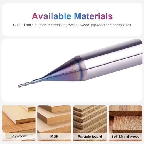 SpeTool 1/32 Down Cut CNC Router Bits 1/4 Inch Shank with TAC Long Life Coated , Solid Carbide Spiral End Mill Plunge Cut for Wood Engraving Carving - size: 1/32" Dia - 1/8" CL -1/4" Shank, style: DOWN CUT