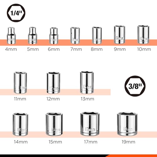 ValueMax Metric 1/4" & 3/8" Drive Socket Set, 21PCS 4-19mm Socket Wrench