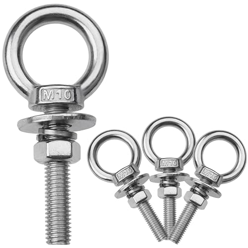 4 Pack M10 Stainless Steel Eye Bolts with Nuts, 3/8" x 2" Eye Bolts - size: M10x51mm (3/8"x2")