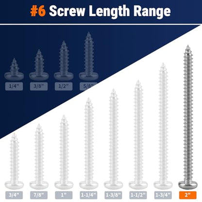 #6 x 2 (100 Pack) Stainless Steel Phillips Pan Head Wood Screws, Stainless Steel 304 (18-8), Pan Head Sheet Metal Screws Self Tapping for Wood - size: #6 x 2"