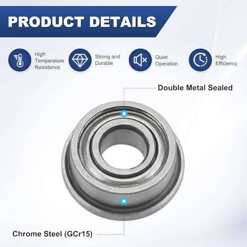 M METERXITY 4-Pack F683ZZ Flanged Ball Bearing, 3 x 7 x 3mm Double Metal Shielded Chrome Steel (GCr15) Flange Rip Bearings for Wheelbarrow/Printer/Fax Machines/Power Tools - size: 3mm x 7mm x 3.5mm