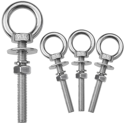 4 Pack M10 Stainless Steel Eye Bolts with Nuts,3/8" x 3" Eye Bolts - size: M10x77mm (3/8"x3")