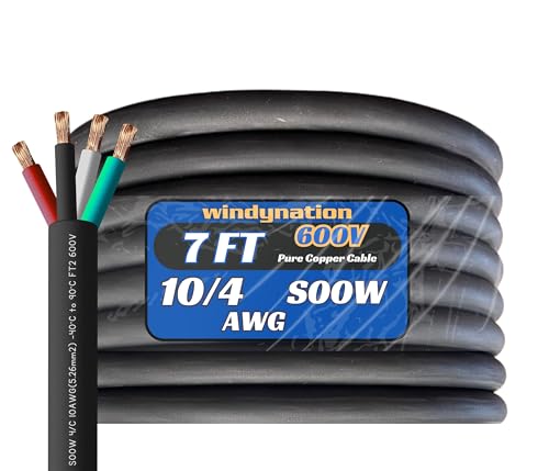 10/4 7 Feet 10 AWG SOOW SO Cable Cord Wire - 10 Gauge 4 Conductor 600V Portable Power Extension Cord Cable for, Motor Leads, Portable Lights, and Battery Chargers - style: 7