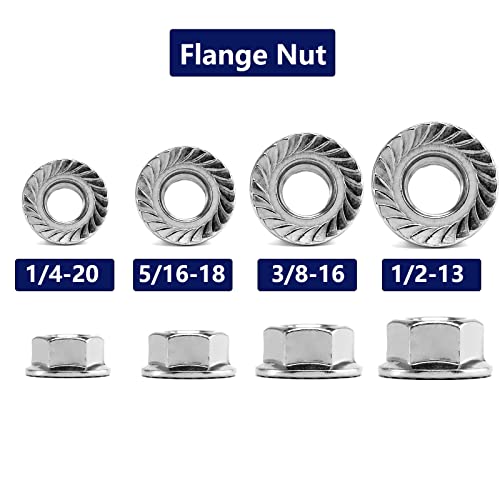 1/4-20 Serrated Flange Hex Lock Nuts 50Pcs 304 Stainless Steel 18-8, Full Thread, Hex Drive, Bright Finish by SG TZH