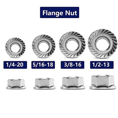 1/4-20 Serrated Flange Hex Lock Nuts 50Pcs 304 Stainless Steel 18-8, Full Thread, Hex Drive, Bright Finish by SG TZH