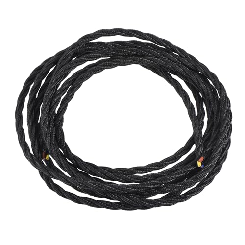 MECCANIXITY 9.8Ft Twisted Cloth Covered Wire, 18/3 Cloth Covered Electrical Wire Vintage Industrial Electronic Wire Cloth Cord Cable for Pendant Light DIY Project, Black - color: Black, size: 9.8Ft