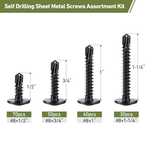 Black Self Tapping Screws Assortment Kit 190PCS, Modified Truss Head - size: B #8 190PCS